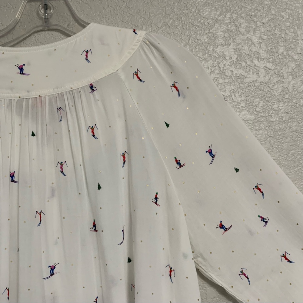 32 of 52 Conversations Anthropologie Blouse Top Womens 16 Skier Novelty Print - Picture 12 of 16